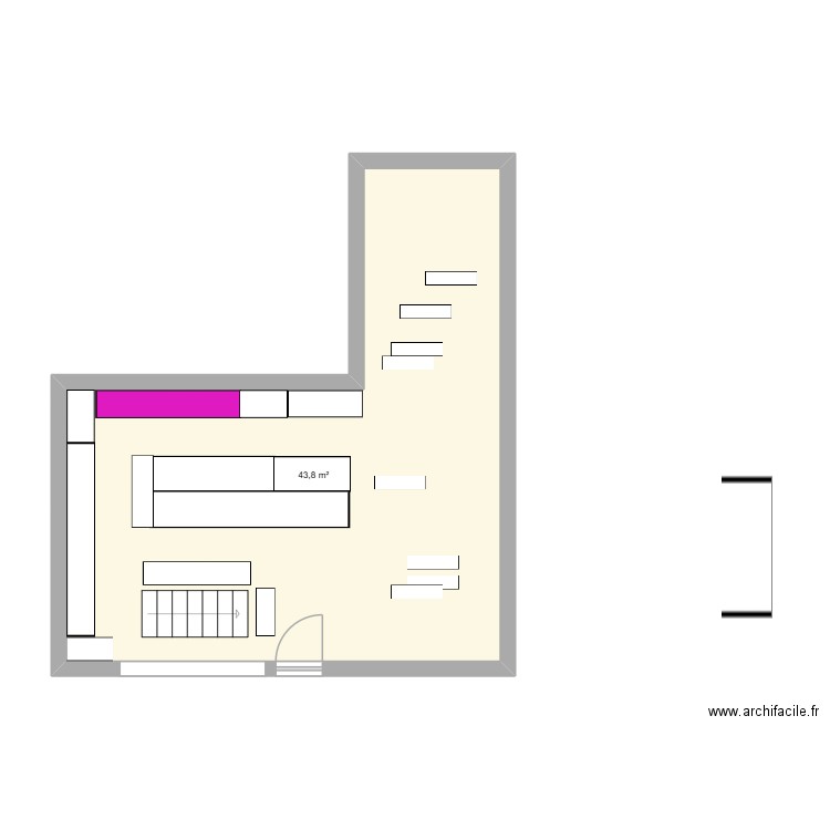 Librairie. Plan de 1 pièce et 44 m2