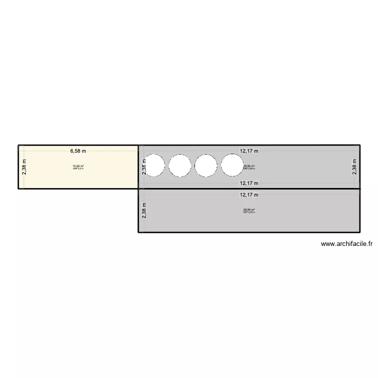 brasserie. Plan de 3  et 74 m²
