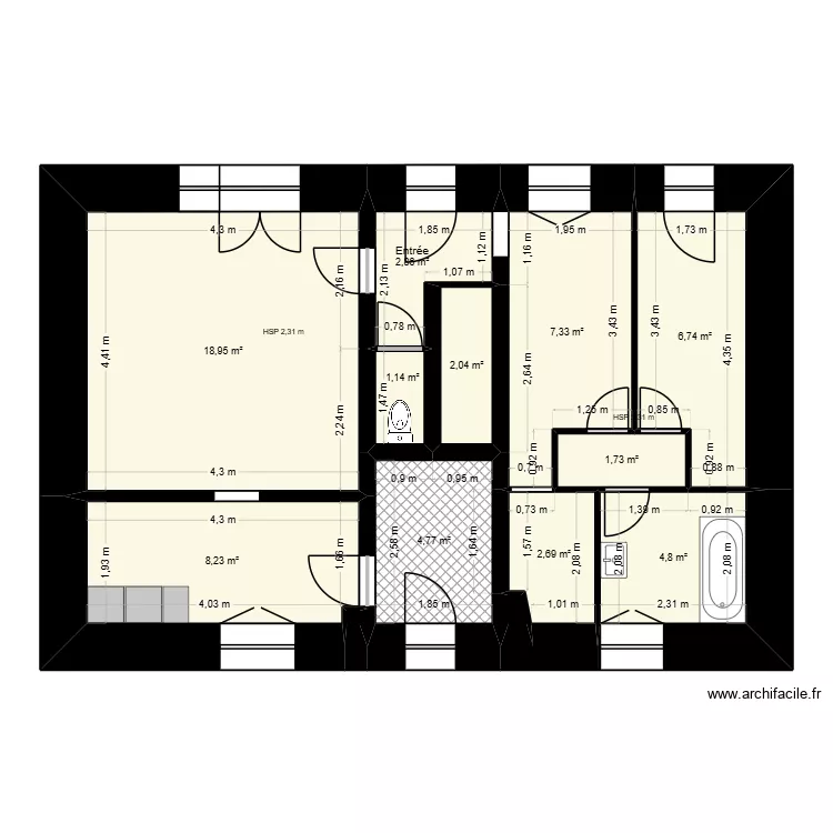 P0.0 PLAN RDC ORIGINAL PROJET BARILLON. Plan de 13  et 61 m²