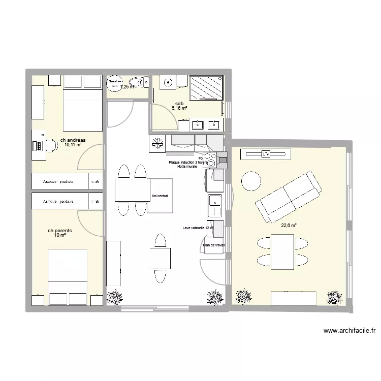 LERIET EXTENSION. Plan de 5  et 49 m²