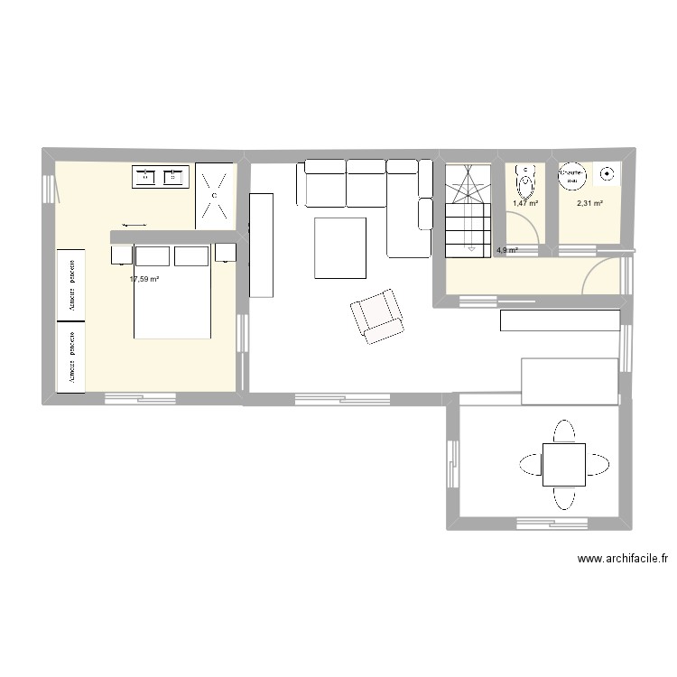 Bas. Plan de 4 pièces et 26 m2