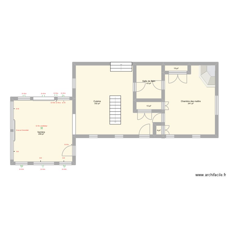 Rez-de-chaussé (verrière). Plan de 7 pièces et 87 m2