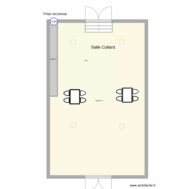 Salle Colard en loge 2 RJ45. Plan de 2  et 101 m²