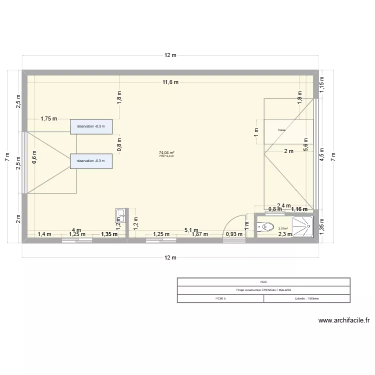 RDC 1. Plan de 2  et 76 m²