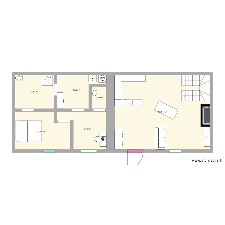 Plan n°2. Plan de 6 pièces et 74 m2