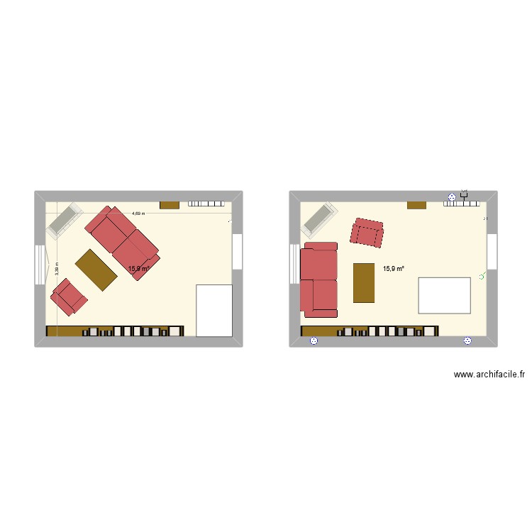 Saloon. Plan de 2 pièces et 32 m2