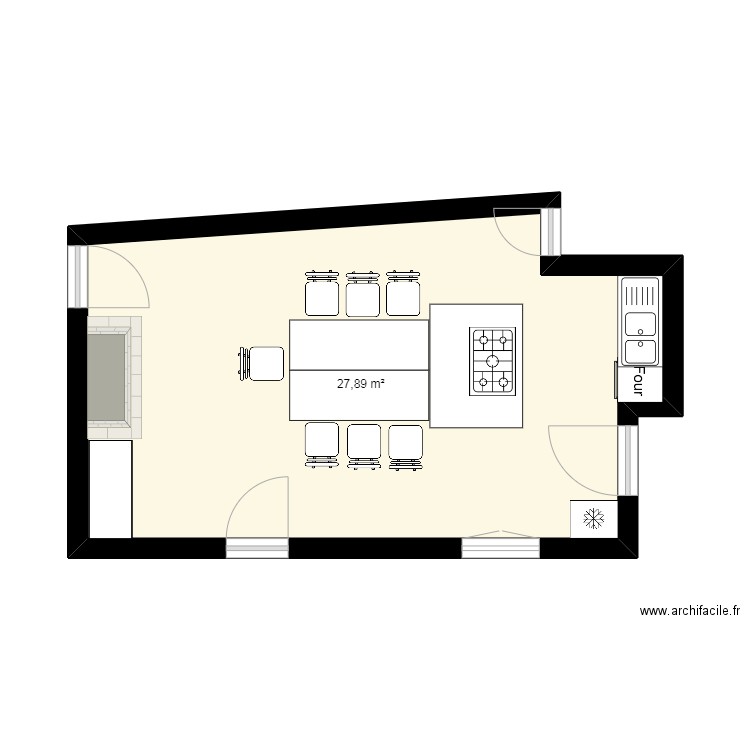 cuisine. Plan de 1 pièce et 28 m2