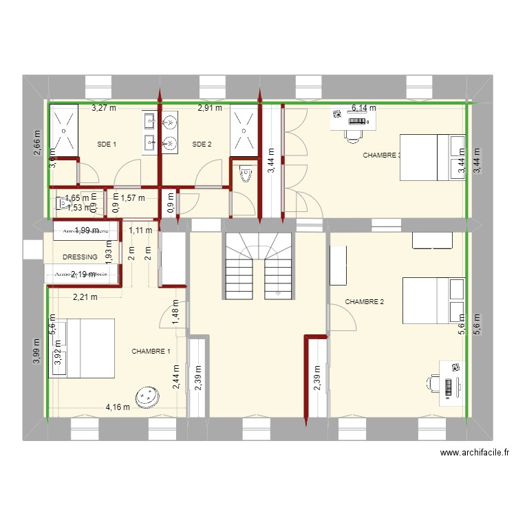 CAROLE & LUDO  PROJET  1° ETAGE. Plan de 21 pièces et 114 m2