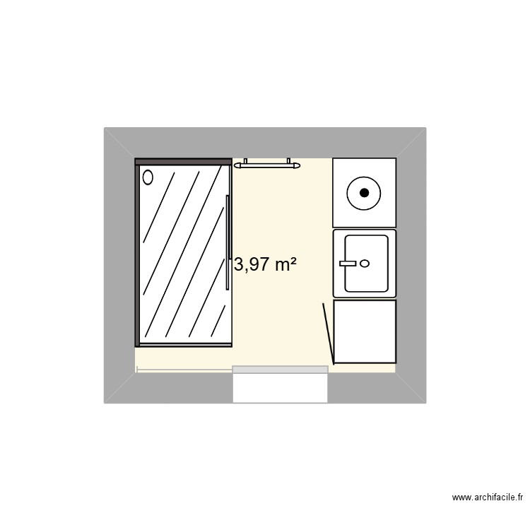 SDB avec machine à laver. Plan de 1 pièce et 4 m2