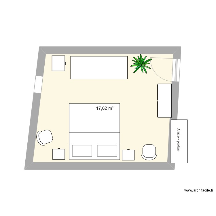 Chambre James. Plan de 1 pièce et 18 m2