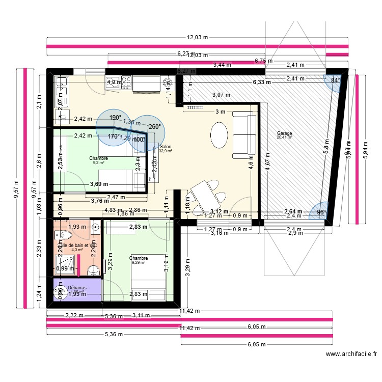 GARAGE PDB. Plan de 6 pièces et 78 m2