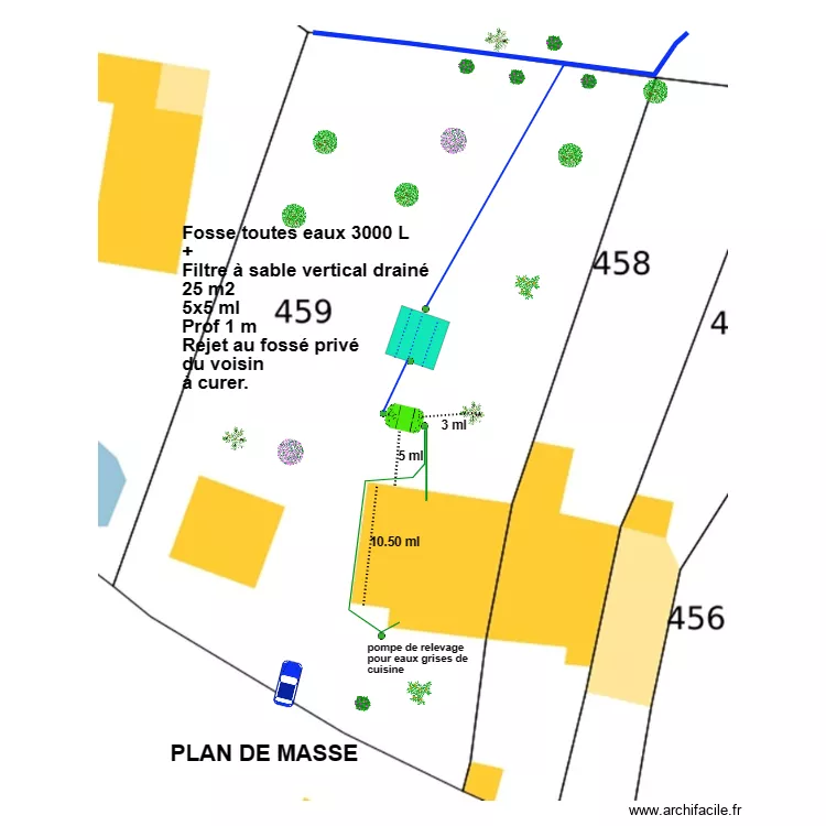 Couteret filtre sable drain&eacute; foss&eacute; priv&eacute;. Plan de 