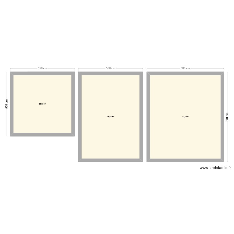 Etude projet 25-35-45m². Plan de 3 pièces et 105 m2
