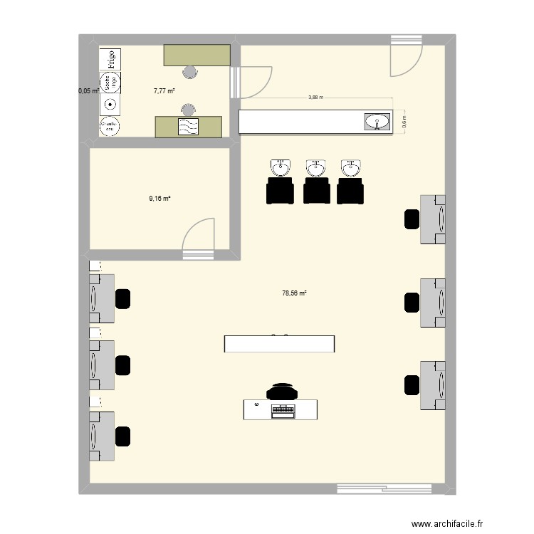 salon ka. Plan de 4 pièces et 96 m2
