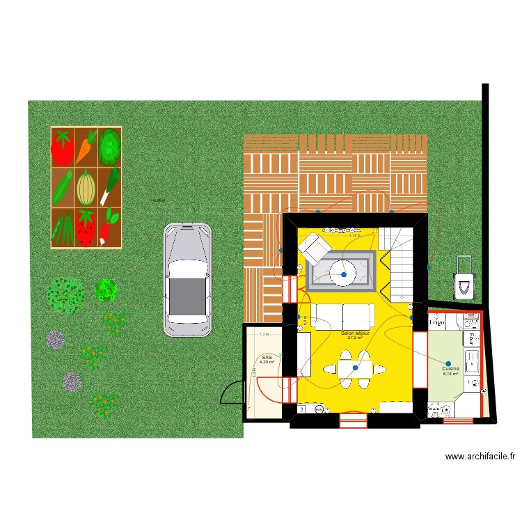 Plan RDC SCI des champs - état projeté v2. Plan de 3 pièces et 40 m2