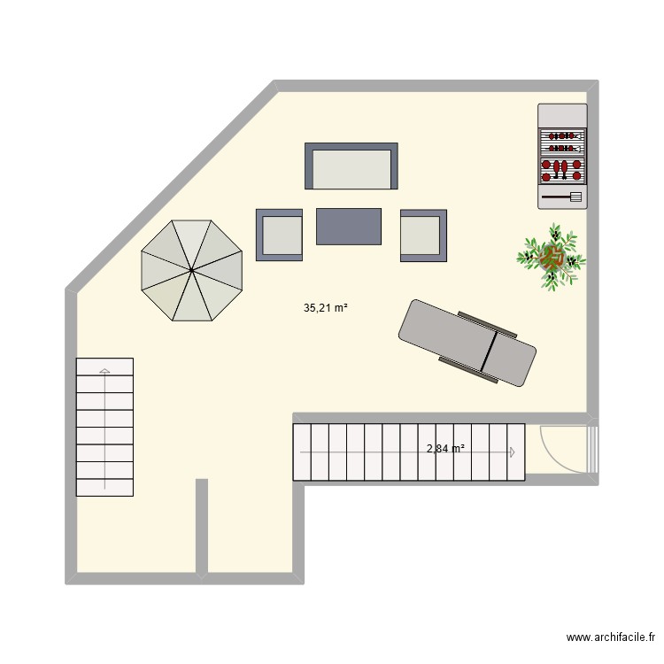Cour Meunier. Plan de 2 pièces et 38 m2