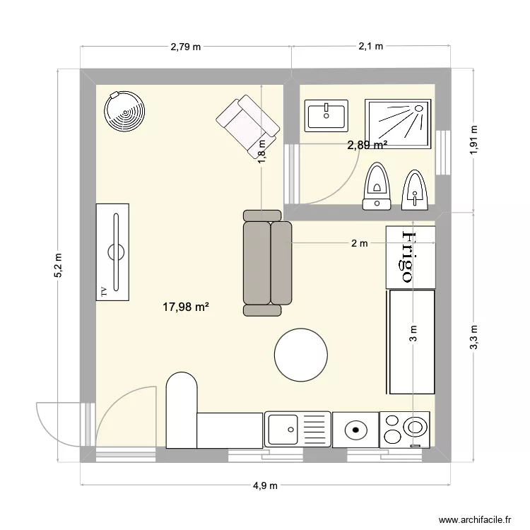 SAO LUIS 1bis. Plan de 2 Pièces et 21 m²