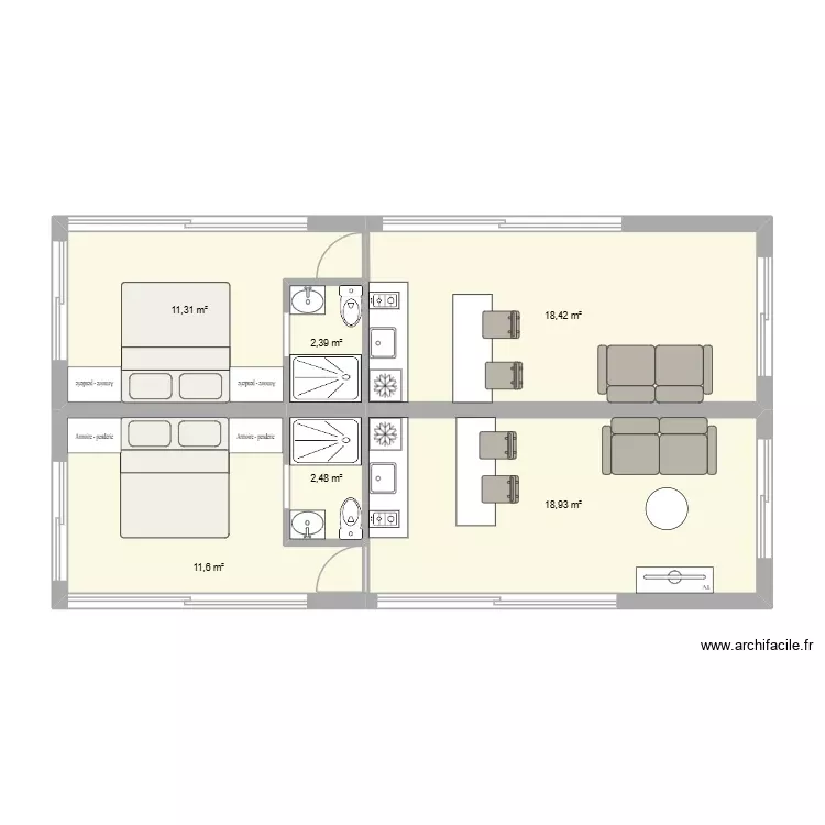 plan 1 bed. Plan de 6 Pièces et 65 m² plan 1 bed. Plan de 6 Pièces et 65 m²