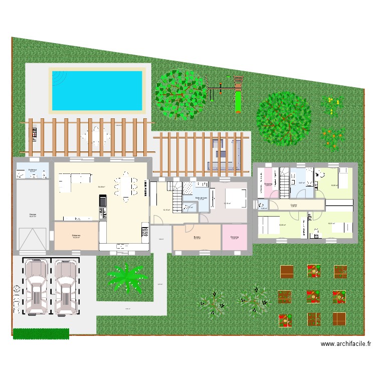 projet C. Plan de 17 pièces et 188 m2