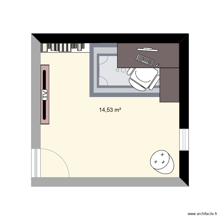gaming. Plan de 1 pièce et 15 m2