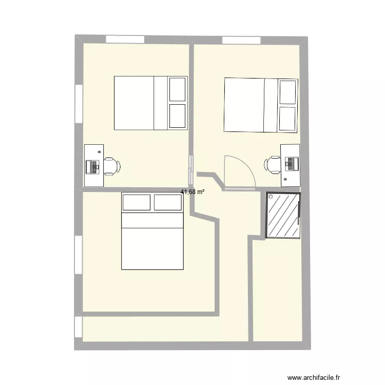chambre. Plan de 1  et 42 m²