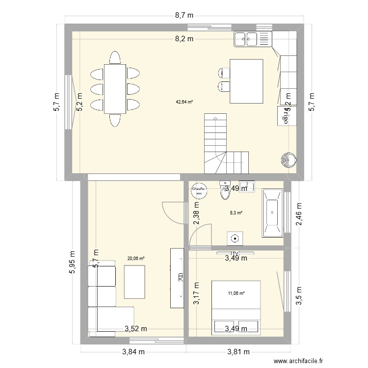 extension 2. Plan de 4 pièces et 82 m2
