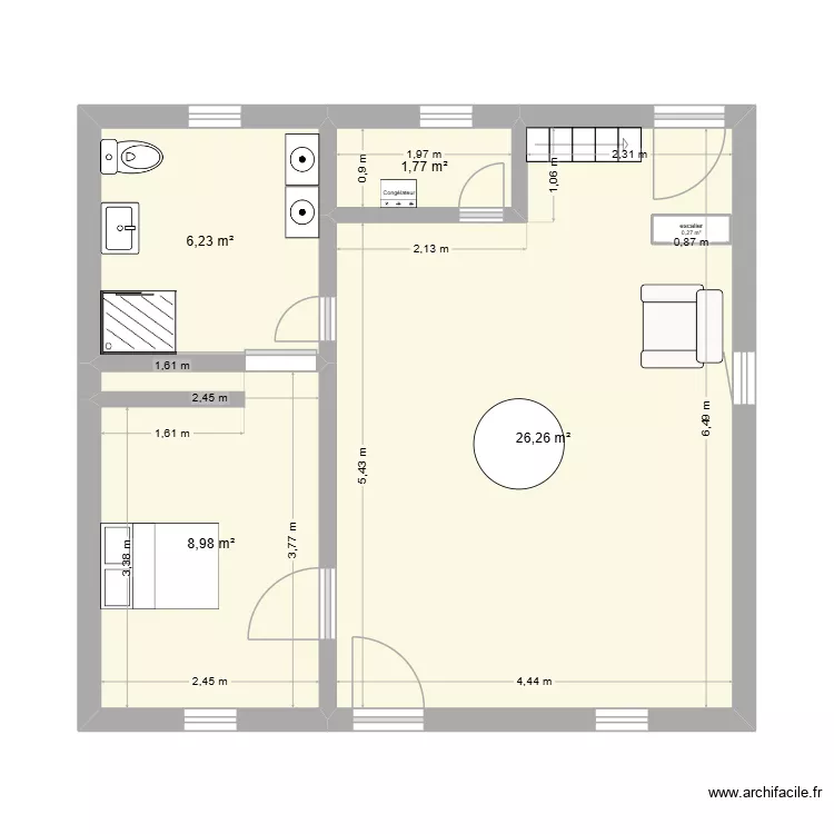 Maison 1. Plan de 5  et 44 m²