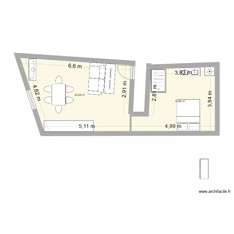 Appartement R+1. Plan de 2  et 40 m²