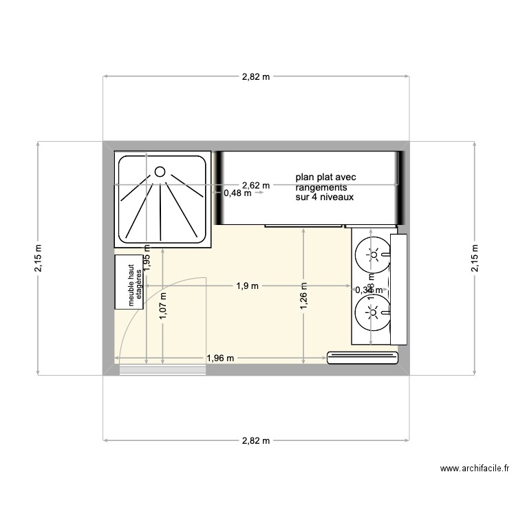 salle de bains christine. Plan de 1 pièce et 5 m2