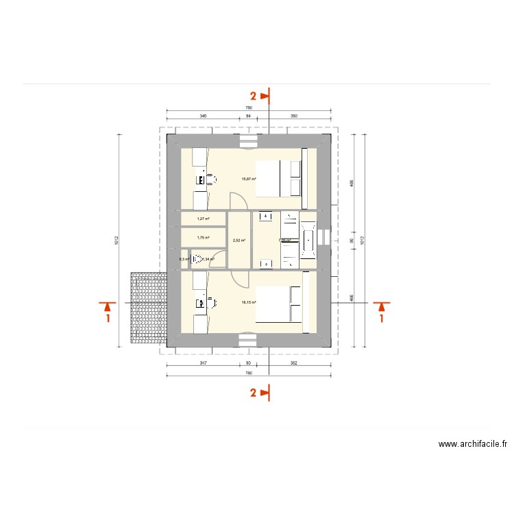 Bayonne R+2.1. Plan de 8 pièces et 46 m2