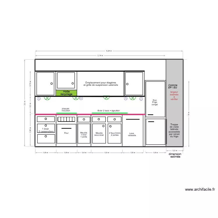 monaco coupe depuis cuisine. Plan de 1  et 11 m²