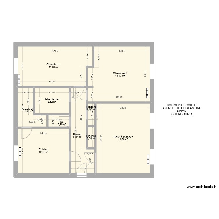 BAT BRAILLE APP17. Plan de 10 pièces et 63 m2