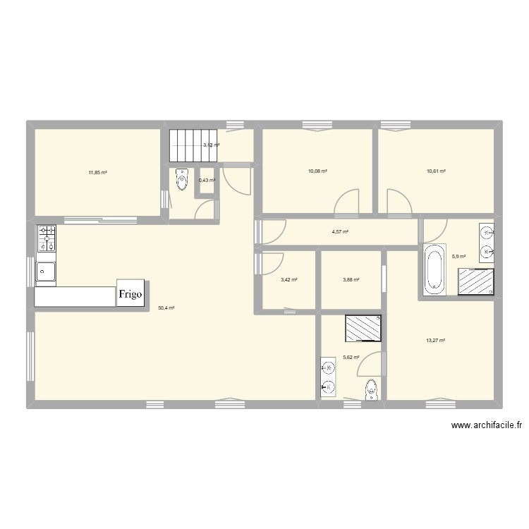 Plan B. Plan de 12 pièces et 123 m2