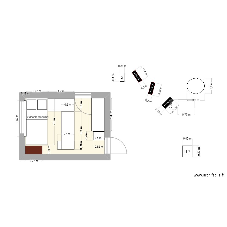 Chambre Décembre 25. Plan de 1 pièce et 9 m2