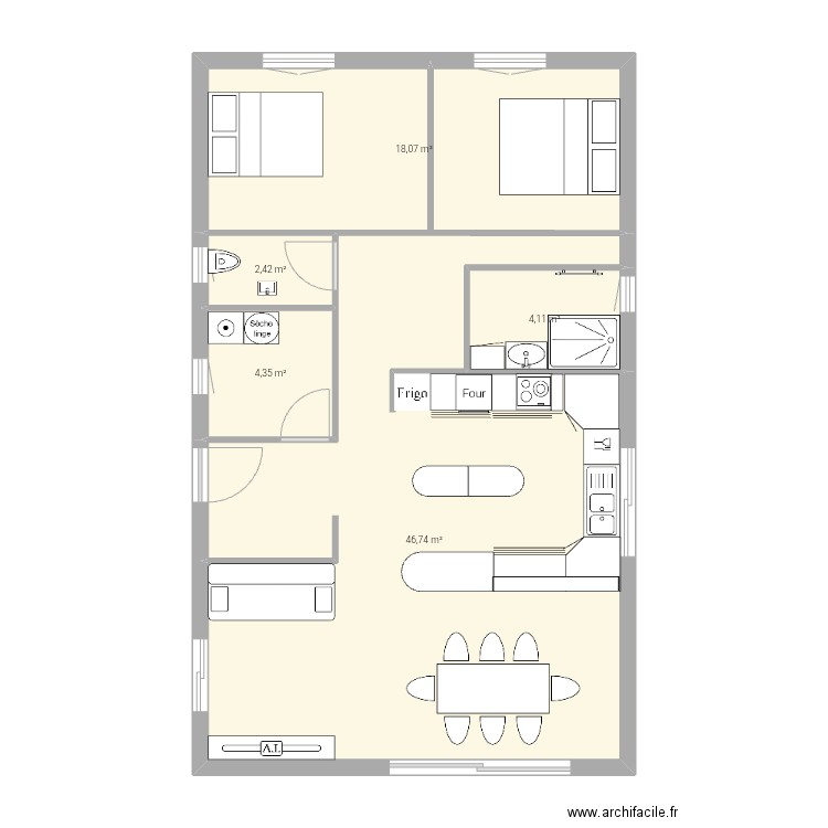 Maison Pontonx. Plan de 5 pièces et 76 m2