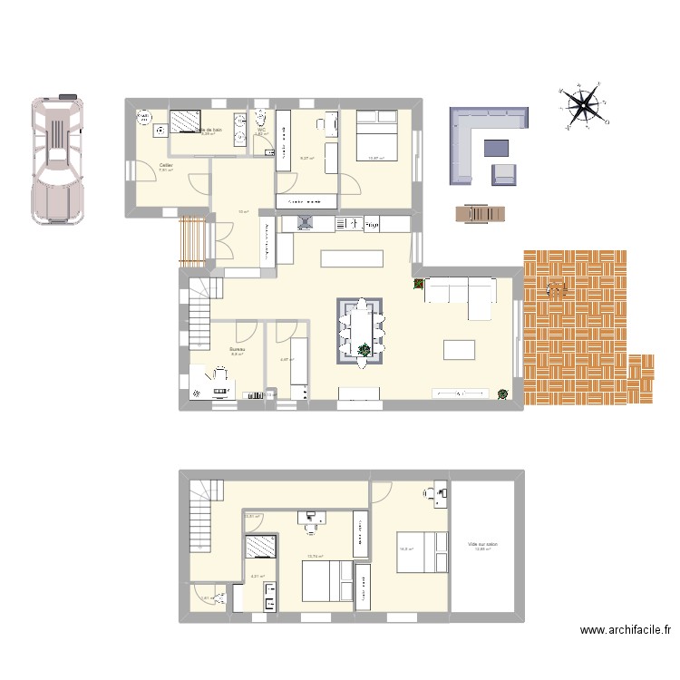Maison. Plan de 16 pièces et 179 m2