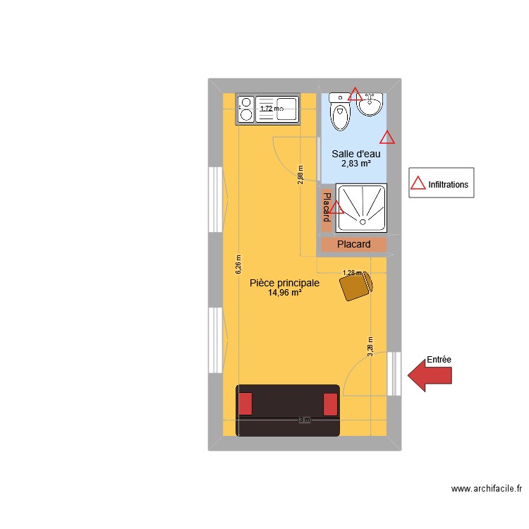 20 quai de la Fosse. Plan de 4 pièces et 18 m2