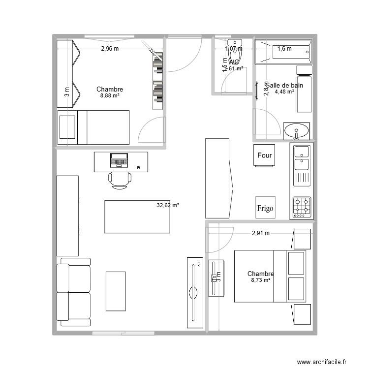 Maison en location. Plan de 5 pièces et 56 m2