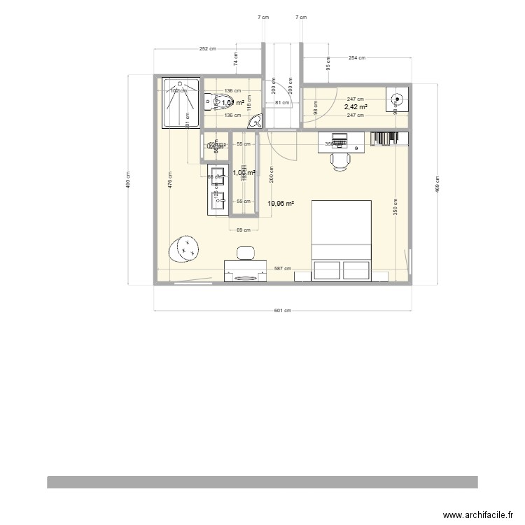 Chambre RXDC au 26-02-2024. Plan de 5 pièces et 25 m2