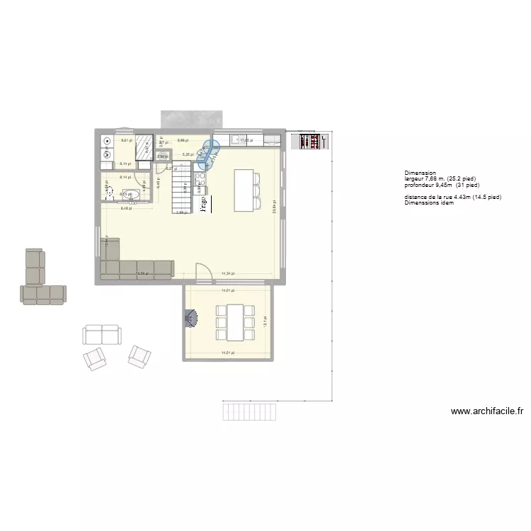 Roche avec demi etage, 2SDB, agrandissement de coter. Plan de 16 Pièces et 218 m²