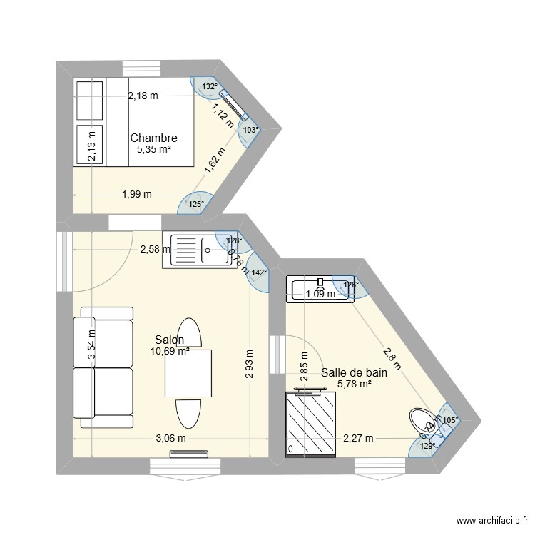 lardin de musset. Plan de 3 pièces et 22 m2
