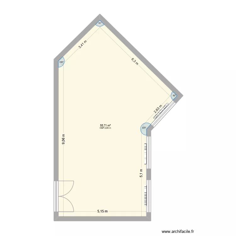 Salle verte. Plan de 1 pièce et 56 m²