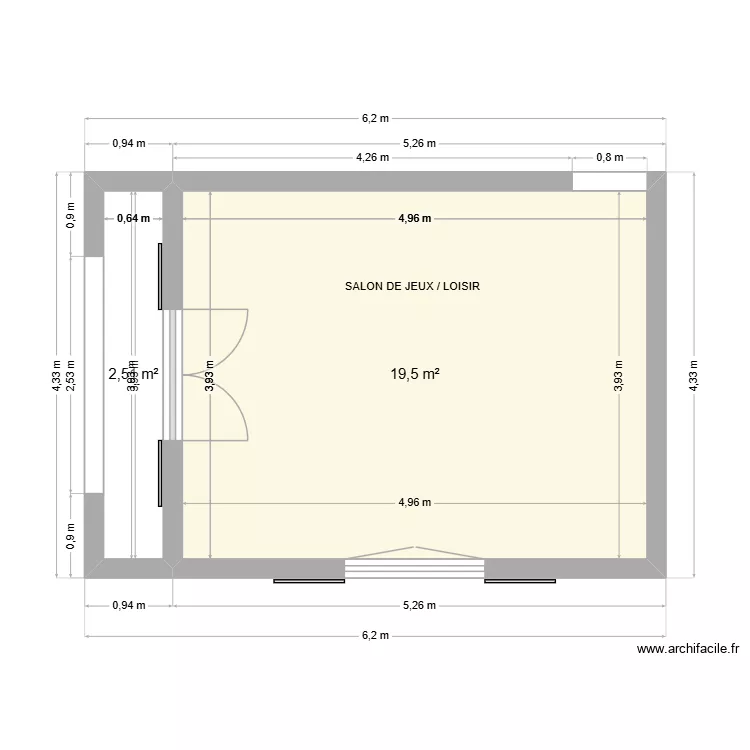 SALLE DE JEU / LOISIR 20. Plan de 2 Pièces et 22 m²