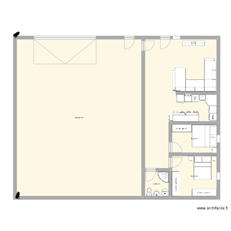 garage et maison. Plan de 5 pièces et 195 m2