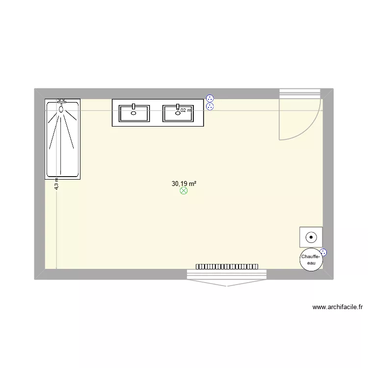 SDB. Plan de 1 pièce et 30 m²