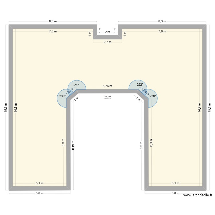 plan tours ext. Plan de 1 pièce et 194 m2