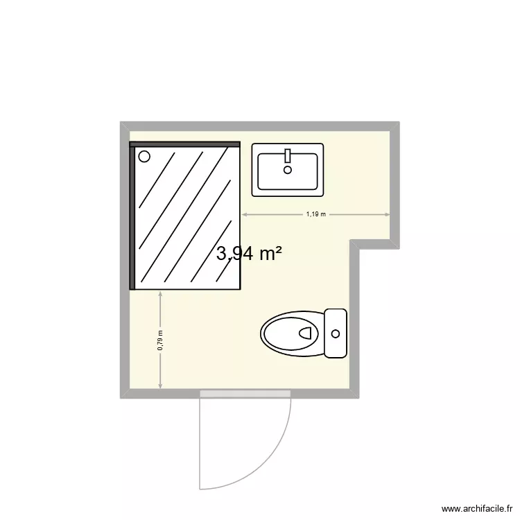 SDB AJuin. Plan de 1 Pièce et 4 m² SDB AJuin. Plan de 1 Pièce et 4 m²