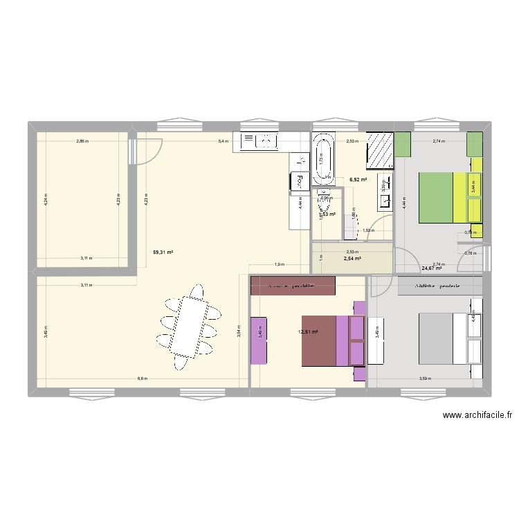 ST FLO Maquette. Plan de 6 pièces et 107 m2