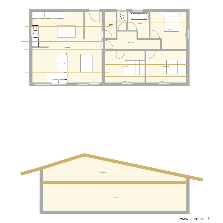 Plan maison longueur monopente. Plan de 10 pièces et 150 m2