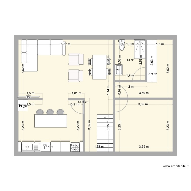 Plan idéal 2. Plan de 3 pièces et 64 m2